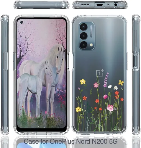 Vista 6 de Funda de teléfono celular para OnePlus Nord N200 5G, delgada y transparente de poliuretano termoplástico [a prueba de caídas] + PC a prueba