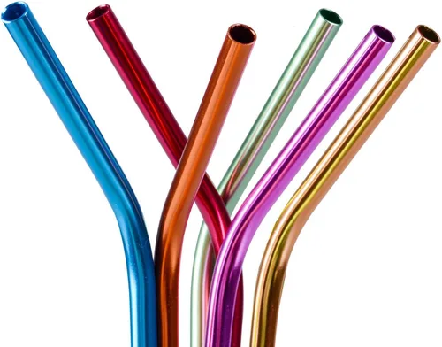 Vista 2 de 6 popotes de 10.5 pulgadas, popotes de acero inoxidable, popotes de metal reutilizables, pajitas de colores arcoíris para 20 vasos de acero