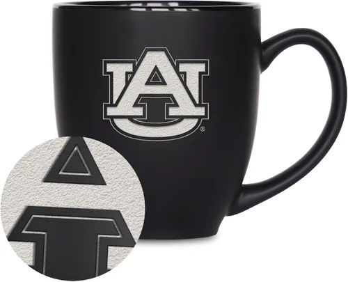 Vista 196 de Rico Industries - Taza de cerámica mate negra con grabado láser estándar de 15oz para NCAA (escuelas T & U) - Para bebidas calientes o frías