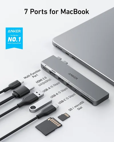 Vista 2 de Anker USB-C Hub for MacBook, 7-in-2 Mac Dock with 4K@60Hz HDMI