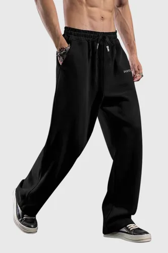 Vista 2 de HHZ Pantalones holgados de algodón para hombre, holgados, para yoga, gimnasio, entrenamiento, con bolsillos, parte inferior abierta, pierna ancha