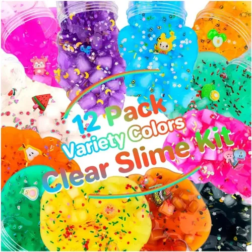 Vista 4 de Paquete de 12 cubos de gelatina transparentes de slime de cristal con cubos de gelatina, regalos de fiesta, juguetes de cumpleaños para niños