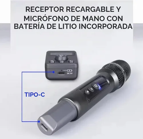 Vista 3 de Microfono, micrófonos recargables duales inalámbricos para karaoke con receptor para canto de karaoke, discurso, iglesia, compatible con teléfono