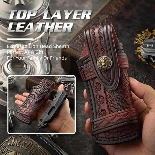Vista 3 de Bolsa de cuero para cuchillos de bolsillo con funda plegable para cuchillos de 5 "con anillo de cinturón Funda plegable para cuchillos