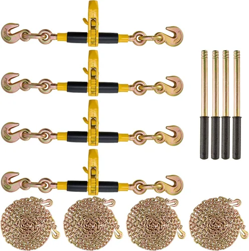 Vista 10 de VEVOR Tensor de cadena de trinquete, cadenas G80 de 5/16 pulgadas x 10 pies, carga de trabajo de 8000 libras de tensor de carga de trinquete, juego