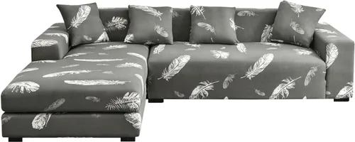 Vista 17 de LiveGo Funda de sofá en forma de L, 2 piezas, elástica y elástica de 3 plazas, protector de muebles con 4 fundas de almohada para sala de estar
