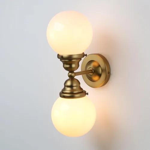 Vista 8 de Pathson Milk White Glass Wall Sconces Lighting, 2 Lights Industrial Wall Vanity Light Fixtures Brass Finish, Vintage Wall Sconce Lamp for Bathroom