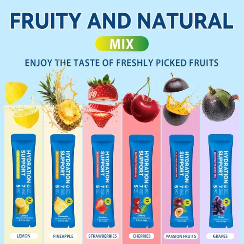 Vista 3 de Paquetes de polvo de electrolitos de frutas orgánicas, hidratación intravenosa diaria con 7 electrolitos esenciales y 5 vitaminas, sin azúcar y cero