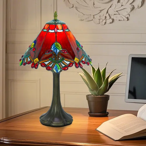 Vista 2 de JHuiLap Lámpara de mesa estilo Tiffany de 12 pulgadas, lámpara barroca de vidrieras con control remoto, regulable continua y 3 temperaturas