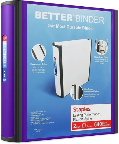 Vista 82 de Carpeta con anillos en forma de "D" de 1 pulgada para mejor visualización Staples, Negro