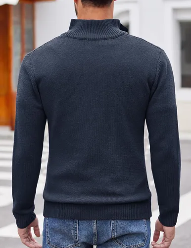 Vista 3 de COOFANDY Suéter de cuello alto Henley de punto trenzado para hombre