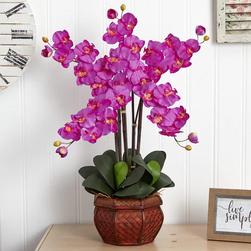 Vista 2 de Nearly Natural Phalaenopsis con florero decorativo Arreglo floral de seda