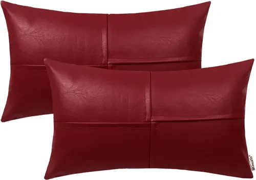 Vista 12 de BRAWARM Fundas de almohada de cuero sintético de 16 x 16 pulgadas, paquete de 2 fundas de almohada de cuero rojo profundo, fundas de almohada