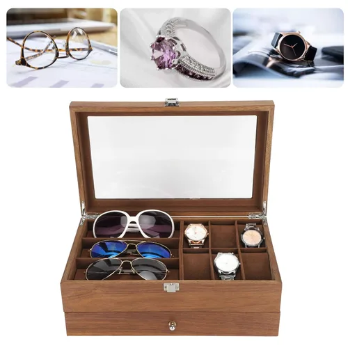 Vista 5 de Double Layer Retro Glasses Watch Storage Box Display Case Jewelry Organizer Packaging, Organizer & Display Jewelry Case, Watch Box Cabinets &
