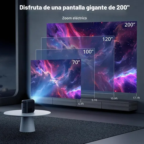 Vista 5 de Mini proyector con WiFi6 5G y Bluetooth, Native 1080P soporta video de película 4K, 350ANSI, corrección trapezoidal automática, enfoque eléctrico