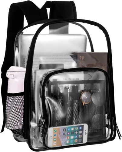 Vista 7 de TENDYCOCO Mochilas transparentes resistentes con correa reforzada, bolsa transparente aprobada para estadios, mochila transparente para estadios