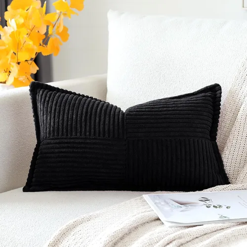 Vista 9 de OTOSTAR Fundas de almohada decorativas de pana a rayas con empalme, fundas de almohada bohemias súper suaves, almohadas decorativas con textura