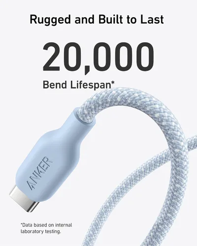 Vista 2 de Anker Cable de carga bio-Briaded, duradero USB A a USB C para Samsung Galaxy Note Series, LG V30 (paquete de 2, 6 pies, azul)