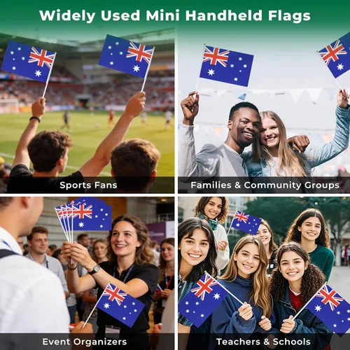 Vista 7 de Bandera de Australia Pequeña Bandera Australiana Paquete de 12 Mini Banderas de Mano Australianas en Palos para Desfiles de Fiesta, Eventos