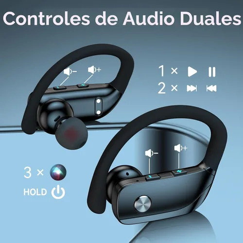 Vista 4 de bmani Auriculares inalámbricos con Bluetooth con pantalla LED de 80 horas de reproducción, gancho sobre la oreja con micrófono, sonido estéreo Negro