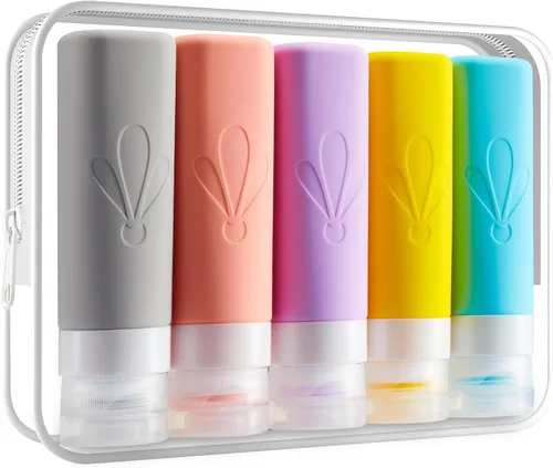 Vista 15 de INSFIT Botellas de viaje para artículos de tocador, artículos de aseo de tamaño de viaje de 3 onzas aprobadas por la TSA, sin BPA, tubos de silicona