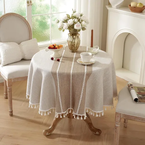 Vista 11 de Laolitou - Mantel para mesa de comedor, mantel rústico estilo de granja para cocina y mesa auxiliar, tela de lino de algodón, manteles rectangulares