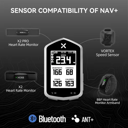 Vista 2 de XOSS NAV Plus - Computadora de bicicleta GPS con Bluetooth, 2.4 pulgadas Ant+ Bike Computadora inalámbrica con batería de 33 horas de duración, IPX7