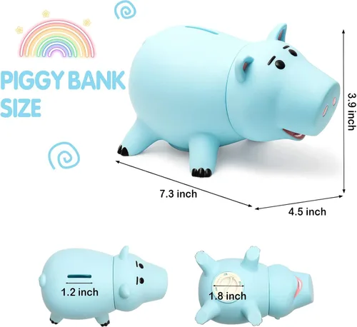 Vista 4 de Hucha Hamm, bonita alcancía de plástico para niños y niñas, banco de dinero irrompible para regalo para niños (azul)