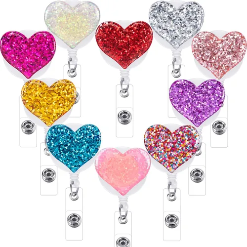 Vista 5 de Boao Carrete retráctil de corazón de 10 piezas, soporte para tarjetas de identificación con clip de cocodrilo giratorio para enfermeras