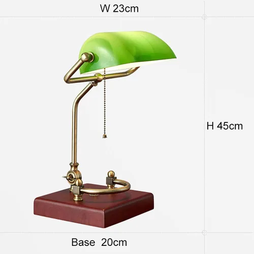 Vista 7 de Lámpara de mesa Esmeralda Verde Vidrio Luz de lectura Base de madera 1920 Clásico Banker lámpara Verde Pull Switch LED Lámpara de escritorio