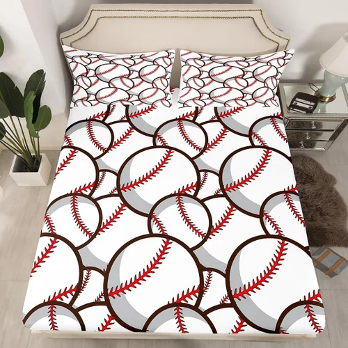 Vista 4 de Castle Fairy Juego de sábanas de béisbol tamaño twin, béisbol 3D para niños y jóvenes juego deportivo de pelota, juego de decoración de ropa de cama