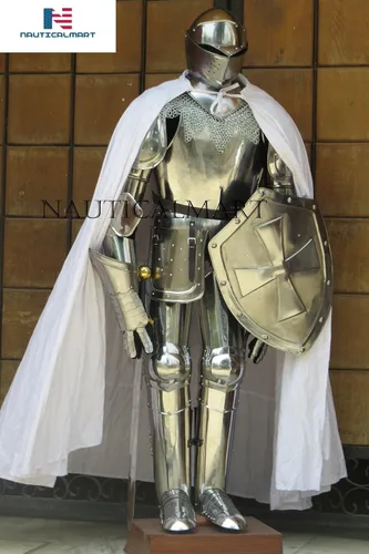 Vista 2 de NauticalMart Traje completo de armadura de caballero LARP para disfraz de Halloween, escudo, malla de cadena