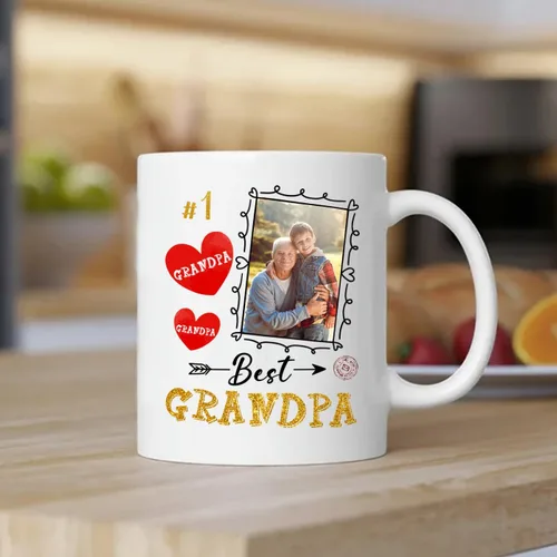 Vista 3 de Taza de café de cerámica con texto en inglés «Best Grandpa Add Photo », regalos para abuelo, abuelo, papá, amapola, Día del Padre, taza de café