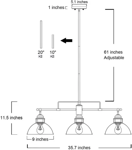 Vista 4 de LOG BARN Candelabros para comedor, iluminación industrial de isla de cocina de 3 luces, lámpara colgante de mesa de billar estilo granja de 35.7