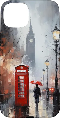 Vista 9 de Funda para iPhone 16 Wet London Iconic Red Phone Booth Clocktower Art Cover Phone Case