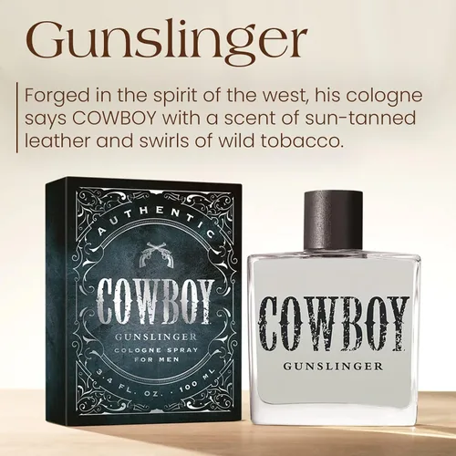 Vista 2 de Cowboy Gunslinger - Colonia para hombre de Tru Western, 3.4 onzas, cálida y fresca, aroma a arándano y salvia, fragancia masculina audaz con cuero