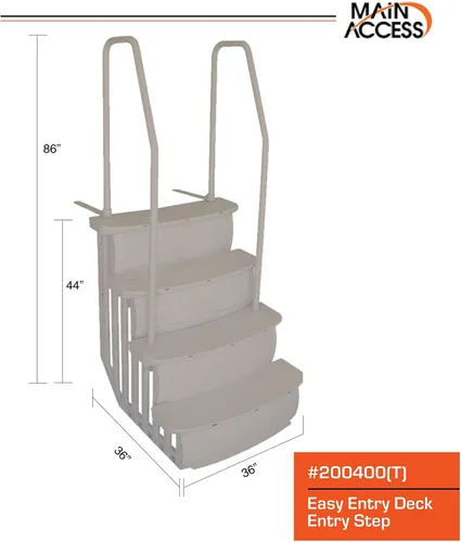 Vista 2 de Main Access Escalones de fácil entrada con pasamanos dobles para piscinas sobre el suelo de 48 a 54 pulgadas con plataforma/plataforma, color gris