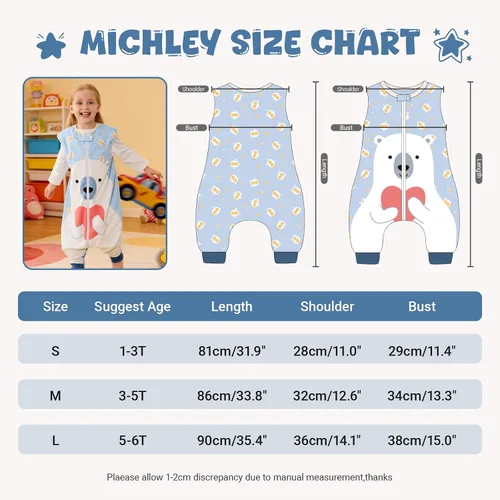 Vista 5 de MICHLEY - Saco de dormir para niños pequeños con pies, recién nacidos, bebés sin mangas, saco de dormir con cremallera de 2 vías, manta portátil Oso