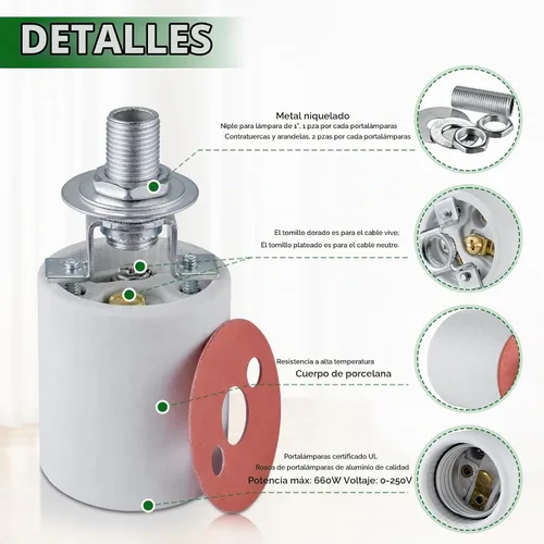 Vista 5 de Enchufe de luz E26,Soporte de lámpara de enchufe de bombilla de tornillo Medimun estándar,Enchufe de luz de porcelana con fijación de tornillo