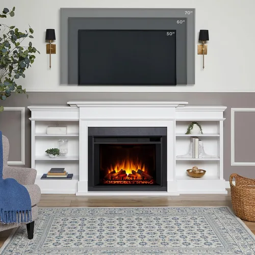 Vista 5 de Ashton - Soporte de TV con chimenea eléctrica de 92 pulgadas, color blanco Real Flame