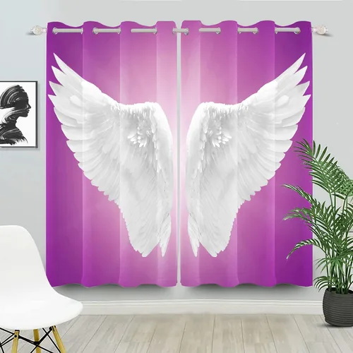 Vista 8 de Renaiss Cortinas decorativas de alas de ángel para ventana, alas blancas puras, tratamiento de ventana, cortinas opacas para dormitorio