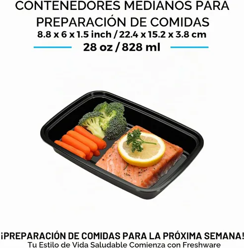 Vista 5 de Freshware - Contenedores de preparación de comida [15 unidades] con 1 compartimento para almacenar comida, con tapas, caja Bento, libre de bisfenol