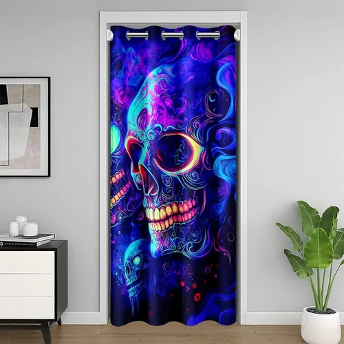 Vista 20 de jejeloiu Cow Skull Door Curtain for Doorway Privacy 34x80 Inch 1 Panel Kids Longhorn Skull Closet Cover for Boys Girls Teens Western Desert Room