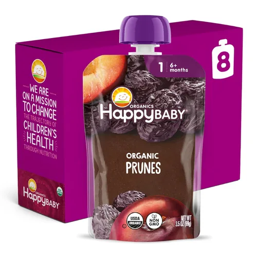 Vista 7 de Happy Baby Mezclas de apoyo digestivo, alimento para bebés etapa 2 con fibra prebiótica, manzana, calabaza y ciruela, 4 onzas (paquete de 16) +