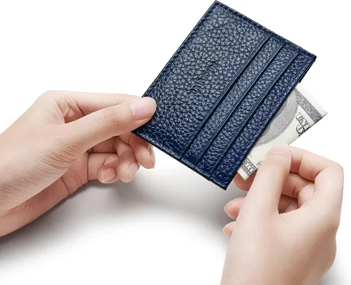 Vista 34 de Cartera de tarjeta de crédito de cuero genuino, billetera minimalista, inserciones de billetera delgada, 003, Estuche para tarjetas de crédito