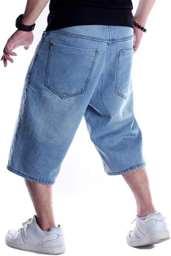 Vista 4 de Kinghua Pantalones cortos de mezclilla holgados para hombre, estilo casual, ajuste holgado, hip hop, monopatín