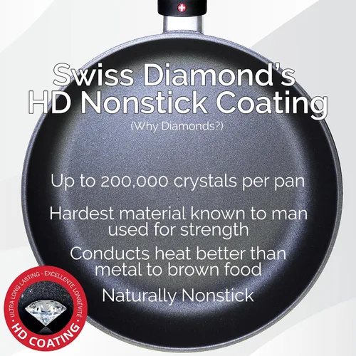 Vista 5 de Sartén Swiss Diamond de 9.5 Pulgadas Antiadherente, Sartén de Freír con Revestimiento de Diamante, Sartén Antiadherente de Aluminio con Mango