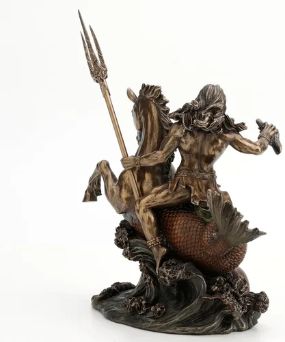 Vista 4 de Veronese Design Poseidon - Estatua de resina de hipocampo con Tridente, acabado en bronce