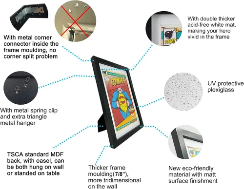 Vista 2 de Marco para cómics, 2 unidades, protección UV, se adapta a cómics actuales de hasta 6 3/4 x 10 1/4 pulgadas, se adapta a bolsas y fundas de cómics