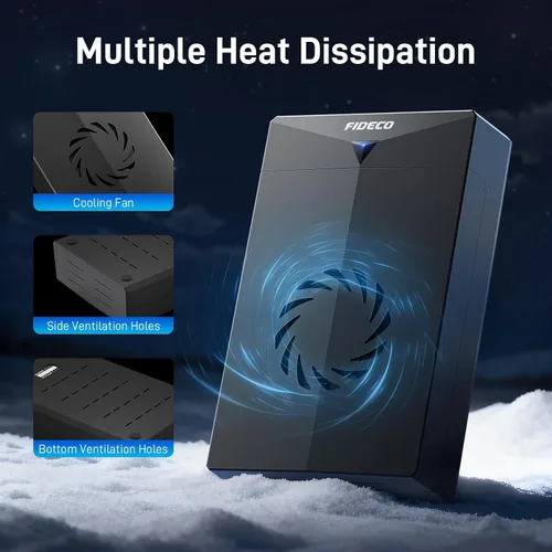 Vista 2 de FIDECO Caja de disco duro para disco duro SATA HDD SSD de 3,5 o 2,5 pulgadas, adaptador SATA a USB con ventilador de refrigeración, carcasa externa